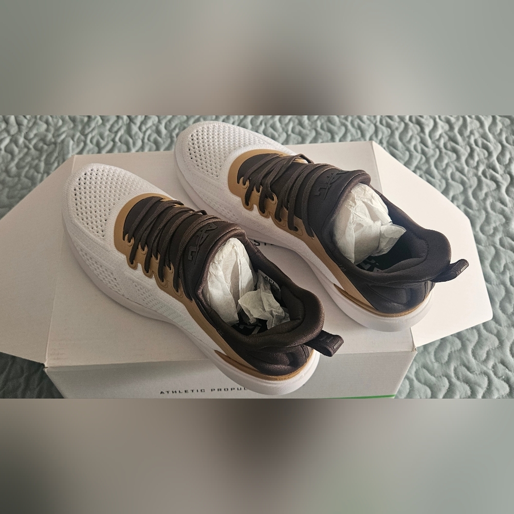 APL Men's Or Woman's White and Brown Athletic Shoes Woman9 Man7.5